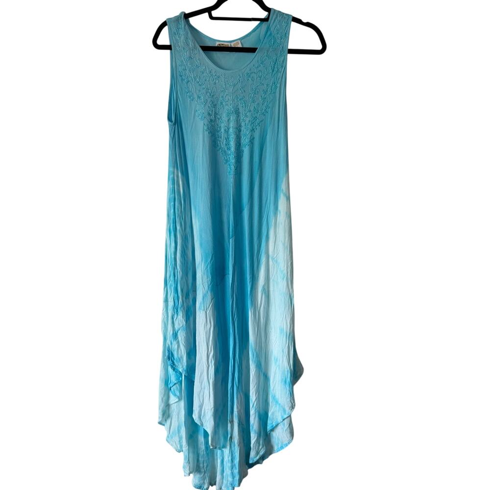 Vintage 00s beaded tie dye maxi blue sun dress
